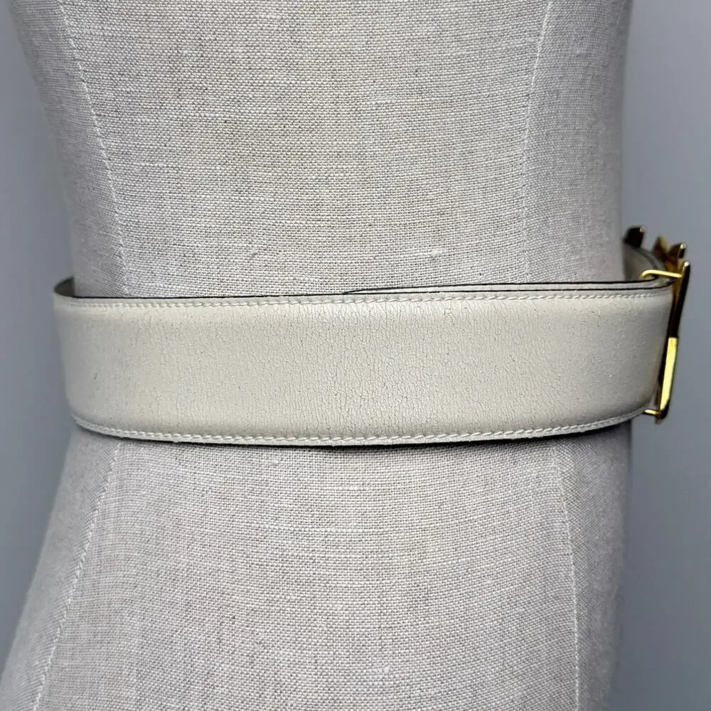 Vintage By Paloma Picasso Leather Belt Gold Triple X Hardware Cream Sz 75